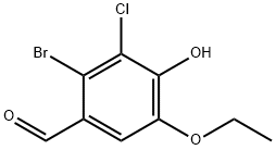 2-ブロモ-3-クロロ-5-エトキシ-4-ヒドロキシベンズアルデヒド 化学構造式