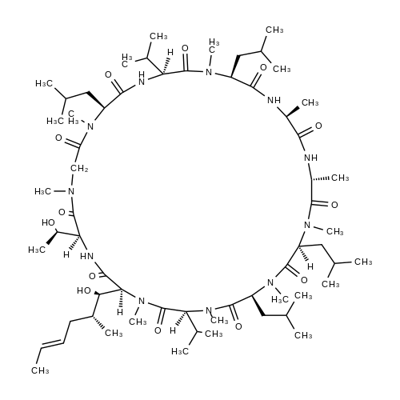 (3R,4R)-3-ヒドロキシ-N-メチル-5-[(E)-1-プロペニル]-シクロ(L-Leu-L-Thr-Sar-N-メチル-L-Leu-L-Val-N-メチル-L-Leu-L-Ala-D-Ala-N-メチル-L-Leu-N-メチル-L-Leu-N-メチル-L-Val-) 化学構造式