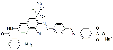 disodium 7-[(3-aminobenzoyl)amino]-4-hydroxy-3-[[4-[(4-sulphonatophenyl)azo]phenyl]azo]naphthalene-2-sulphonate Struktur