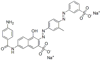 disodium 7-[(4-aminobenzoyl)amino]-4-hydroxy-3-[[3-methyl-4-[(3-sulphonatophenyl)azo]phenyl]azo]naphthalene-2-sulphonate Structure