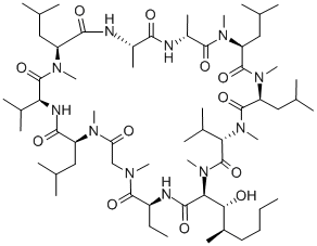 (3R,4R)-3-ヒドロキシ-N-メチル-5-プロピルシクロ(L-Leu-L-Abu-Sar-N-メチル-L-Leu-L-Val-N-メチル-L-Leu-L-Ala-D-Ala-N-メチル-L-Leu-N-メチル-L-Leu-N-メチル-L-Val-) 化学構造式
