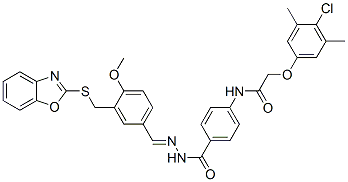 Benzoic acid, 4-[[(4-chloro-3,5-dimethylphenoxy)acetyl]amino]-, [[3-[(2-benzoxazolylthio)methyl]-4-methoxyphenyl]methylene]hydrazide (9CI),599169-53-6,结构式