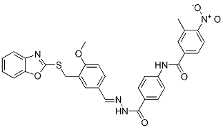 Benzoic acid, 4-[(3-methyl-4-nitrobenzoyl)amino]-, [[3-[(2-benzoxazolylthio)methyl]-4-methoxyphenyl]methylene]hydrazide (9CI) Structure
