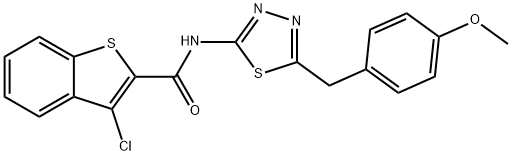 Benzo[b]thiophene-2-carboxamide, 3-chloro-N-[5-[(4-methoxyphenyl)methyl]-1,3,4-thiadiazol-2-yl]- (9CI) 结构式