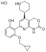 7-[2-(Cyclopropylmethoxy)-6-hydroxyphenyl]-1,4-dihydro-5-[(3S)-3-piperidinyl]-2H-pyrido[2,3-d][1,3]oxazin-2-one hydrochloride  Struktur