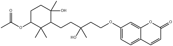 (+)-7-[[5-(3-Acetyloxy-6-hydroxy-2,2,6-trimethylcyclohexyl)-3-hydroxy-3-methylpentyl]oxy]-2H-1-benzopyran-2-one Struktur