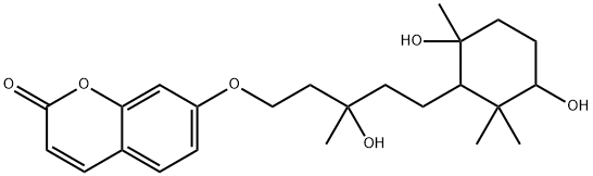 (+)-7-[[5-(3,6-Dihydroxy-2,2,6-trimethylcyclohexyl)-3-hydroxy-3-methylpentyl]oxy]-2H-1-benzopyran-2-one Struktur