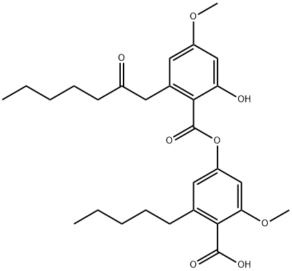 2-ヒドロキシ-4-メトキシ-6-(2-オキソヘプチル)安息香酸4-カルボキシ-3-メトキシ-5-ペンチルフェニル 化学構造式