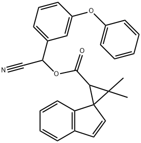 cyano(3-phenoxyphenyl)methyl 3,3-dimethylspiro[cyclopropane-1,1'-[1H]indene]-2-carboxylate Struktur