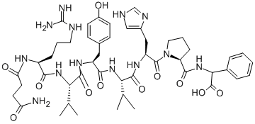 Nα-(3-カルバモイルプロパノイル)-L-Arg-L-Val-L-Tyr-L-Val-L-His-L-Pro-2-フェニル-L-Gly-OH 化学構造式