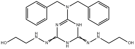 6-[ビス(フェニルメチル)アミノ]-1,3,5-トリアジン-2,4(1H,3H)-ジオンビス[(2-ヒドロキシエチル)ヒドラゾン] 化学構造式