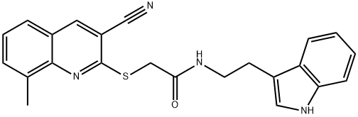 Acetamide, 2-[(3-cyano-8-methyl-2-quinolinyl)thio]-N-[2-(1H-indol-3-yl)ethyl]- (9CI) Struktur