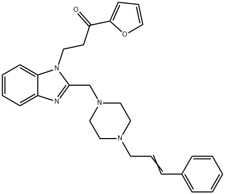 1-(2-フラニル)-3-[2-[[4-(3-フェニル-2-プロペニル)ピペラジン-1-イル]メチル]-1H-ベンゾイミダゾール-1-イル]-1-プロパノン 化学構造式