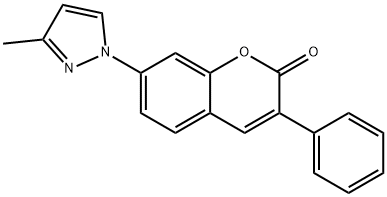 7-(3-メチル-1H-ピラゾール-1-イル)-3-フェニル-2H-1-ベンゾピラン-2-オン 化学構造式