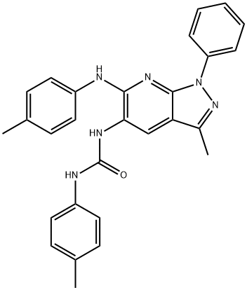 Urea, N-[3-methyl-6-[(4-methylphenyl)amino]-1-phenyl-1H-pyrazolo[3,4-b]pyridin-5-yl]-N-(4-methylphenyl)- (9CI) Struktur