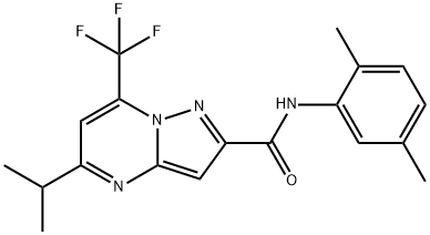 Pyrazolo[1,5-a]pyrimidine-2-carboxamide, N-(2,5-dimethylphenyl)-5-(1-methylethyl)-7-(trifluoromethyl)- (9CI) Struktur
