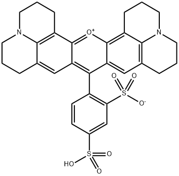 9-(2-スルホナト-4-スルホフェニル)-2,3,6,7,12,13,16,17-オクタヒドロ-1H,5H,11H,15H-キサンテノ[2,3,4-ij:5,6,7-i'j']ジキノリジン-18-イウム 化学構造式