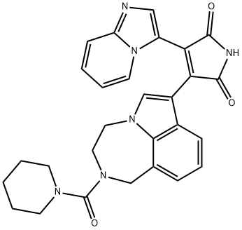 3-IMidazo[1,2-a]pyridin-3-yl-4-[1,2,3,4-tetrahydro-2-(1-piperidinylcarbonyl)pyrrolo[3,2,1-jk][1,4]benzodiazepin-7-yl]-1H-pyrrole-2,5-dione 结构式