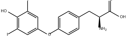 rac-(R*)-2-アミノ-3-[4-(4-ヒドロキシ-3,5-ジヨードフェノキシ)フェニル]プロパン酸 化学構造式