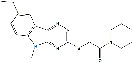 Piperidine, 1-[[(8-ethyl-5-methyl-5H-1,2,4-triazino[5,6-b]indol-3-yl)thio]acetyl]- (9CI) Structure