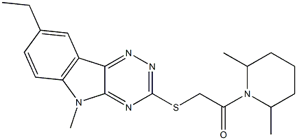 Piperidine, 1-[[(8-ethyl-5-methyl-5H-1,2,4-triazino[5,6-b]indol-3-yl)thio]acetyl]-2,6-dimethyl- (9CI) Struktur