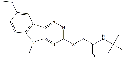 Acetamide, N-(1,1-dimethylethyl)-2-[(8-ethyl-5-methyl-5H-1,2,4-triazino[5,6-b]indol-3-yl)thio]- (9CI) Struktur