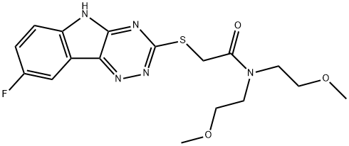 Acetamide, 2-[(8-fluoro-2H-1,2,4-triazino[5,6-b]indol-3-yl)thio]-N,N-bis(2-methoxyethyl)- (9CI) 结构式