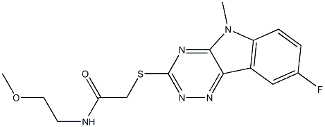 Acetamide, 2-[(8-fluoro-5-methyl-5H-1,2,4-triazino[5,6-b]indol-3-yl)thio]-N-(2-methoxyethyl)- (9CI) Struktur