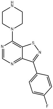 Isothiazolo[4,5-d]pyrimidine, 3-(4-fluorophenyl)-7-(1-piperazinyl)- (9CI) Struktur