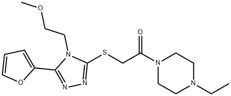 Piperazine, 1-ethyl-4-[[[5-(2-furanyl)-4-(2-methoxyethyl)-4H-1,2,4-triazol-3-yl]thio]acetyl]- (9CI) Struktur