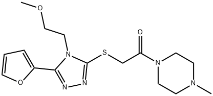 Piperazine, 1-[[[5-(2-furanyl)-4-(2-methoxyethyl)-4H-1,2,4-triazol-3-yl]thio]acetyl]-4-methyl- (9CI) Struktur