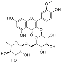 2-(4-ヒドロキシ-3-メトキシフェニル)-3-(6-O-α-L-ラムノピラノシル-β-D-グルコピラノシルオキシ)-5,7-ジヒドロキシ-4H-1-ベンゾピラン-4-オン 化学構造式