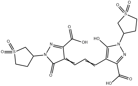 4-[3-(3-carboxy-5-hydroxy-1-(tetrahydro-3-thienyl)-1H-pyrazol-4-yl)allylidene]-4,5-dihydro-5-oxo-1-(tetrahydro-3-thienyl)-1H-pyrazole-3-carboxylic acid S,S,S',S'-tetraoxide Struktur