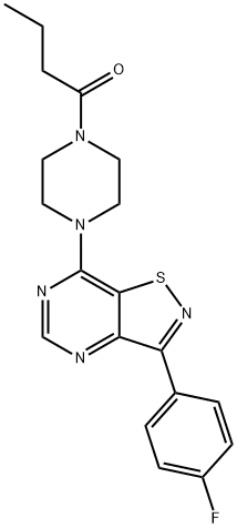 Piperazine, 1-[3-(4-fluorophenyl)isothiazolo[4,5-d]pyrimidin-7-yl]-4-(1-oxobutyl)- (9CI) Struktur