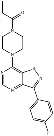 Piperazine, 1-[3-(4-fluorophenyl)isothiazolo[4,5-d]pyrimidin-7-yl]-4-(1-oxopropyl)- (9CI) Struktur