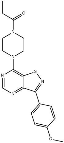 Piperazine, 1-[3-(4-methoxyphenyl)isothiazolo[4,5-d]pyrimidin-7-yl]-4-(1-oxopropyl)- (9CI) Struktur