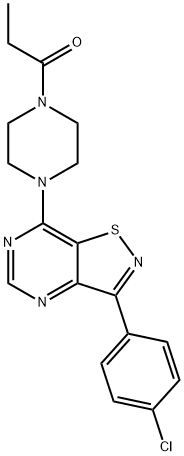 Piperazine, 1-[3-(4-chlorophenyl)isothiazolo[4,5-d]pyrimidin-7-yl]-4-(1-oxopropyl)- (9CI) Struktur