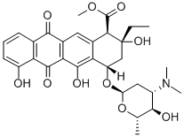 (1R)-2-エチル-2α,5,7-トリヒドロキシ-4α-[[3-(ジメチルアミノ)-2,3,6-トリデオキシ-α-L-lyxo-ヘキソピラノシル]オキシ]-6,11-ジオキソ-1,2,3,4,6,11-ヘキサヒドロナフタセン-1β-カルボン酸メチル 化学構造式