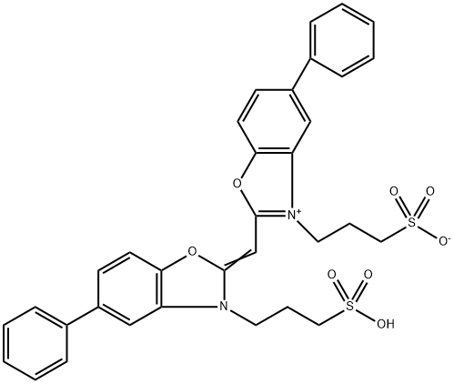 5-Phenyl-2-[[5-phenyl-3-(3-sulfonatopropyl)benzoxazol-2(3H)-ylidene]methyl]-3-(3-sulfonatopropyl)benzothiazol-3-ium Structure