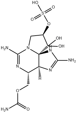 (3aS,10aS)-2,6-ジアミノ-4α-[[(アミノカルボニル)オキシ]メチル]-3aα,4,8,9-テトラヒドロ-1H,10H-ピロロ[1,2-c]プリン-9β,10,10-トリオール9-スルファート 化学構造式