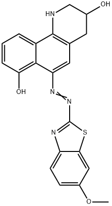 1,2,3,4-テトラヒドロ-6-[(6-メトキシベンゾチアゾール-2-イル)アゾ]ベンゾ[h]キノリン-3,7-ジオール 化学構造式