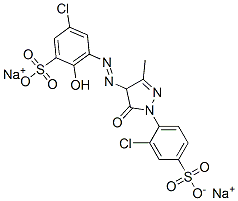 5-クロロ-3-[[1-(2-クロロ-4-スルホフェニル)-4,5-ジヒドロ-3-メチル-5-オキソ-1H-ピラゾール-4-イル]アゾ]-2-ヒドロキシベンゼンスルホン酸二ナトリウム 化学構造式