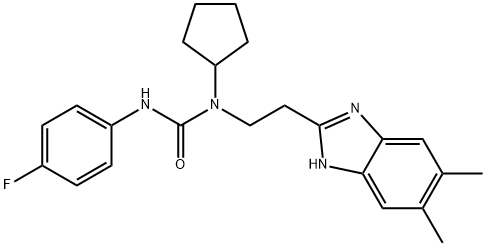 Urea, N-cyclopentyl-N-[2-(5,6-dimethyl-1H-benzimidazol-2-yl)ethyl]-N-(4-fluorophenyl)- (9CI) Struktur
