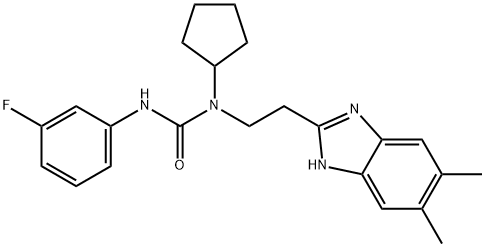 Urea, N-cyclopentyl-N-[2-(5,6-dimethyl-1H-benzimidazol-2-yl)ethyl]-N-(3-fluorophenyl)- (9CI) Struktur