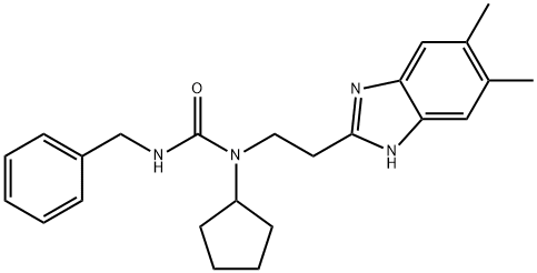 Urea, N-cyclopentyl-N-[2-(5,6-dimethyl-1H-benzimidazol-2-yl)ethyl]-N-(phenylmethyl)- (9CI) 化学構造式