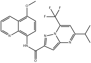 Pyrazolo[1,5-a]pyrimidine-2-carboxamide, N-(5-methoxy-8-quinolinyl)-5-(1-methylethyl)-7-(trifluoromethyl)- (9CI) Structure