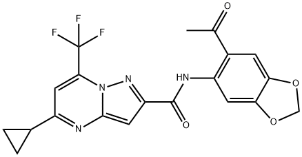 Pyrazolo[1,5-a]pyrimidine-2-carboxamide, N-(6-acetyl-1,3-benzodioxol-5-yl)-5-cyclopropyl-7-(trifluoromethyl)- (9CI) 化学構造式