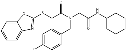 Acetamide, 2-(2-benzoxazolylthio)-N-[2-(cyclohexylamino)-2-oxoethyl]-N-[(4-fluorophenyl)methyl]- (9CI) Structure