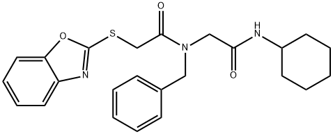 Acetamide, 2-(2-benzoxazolylthio)-N-[2-(cyclohexylamino)-2-oxoethyl]-N-(phenylmethyl)- (9CI) Structure