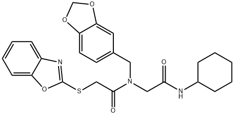 Acetamide, N-(1,3-benzodioxol-5-ylmethyl)-2-(2-benzoxazolylthio)-N-[2-(cyclohexylamino)-2-oxoethyl]- (9CI) Struktur